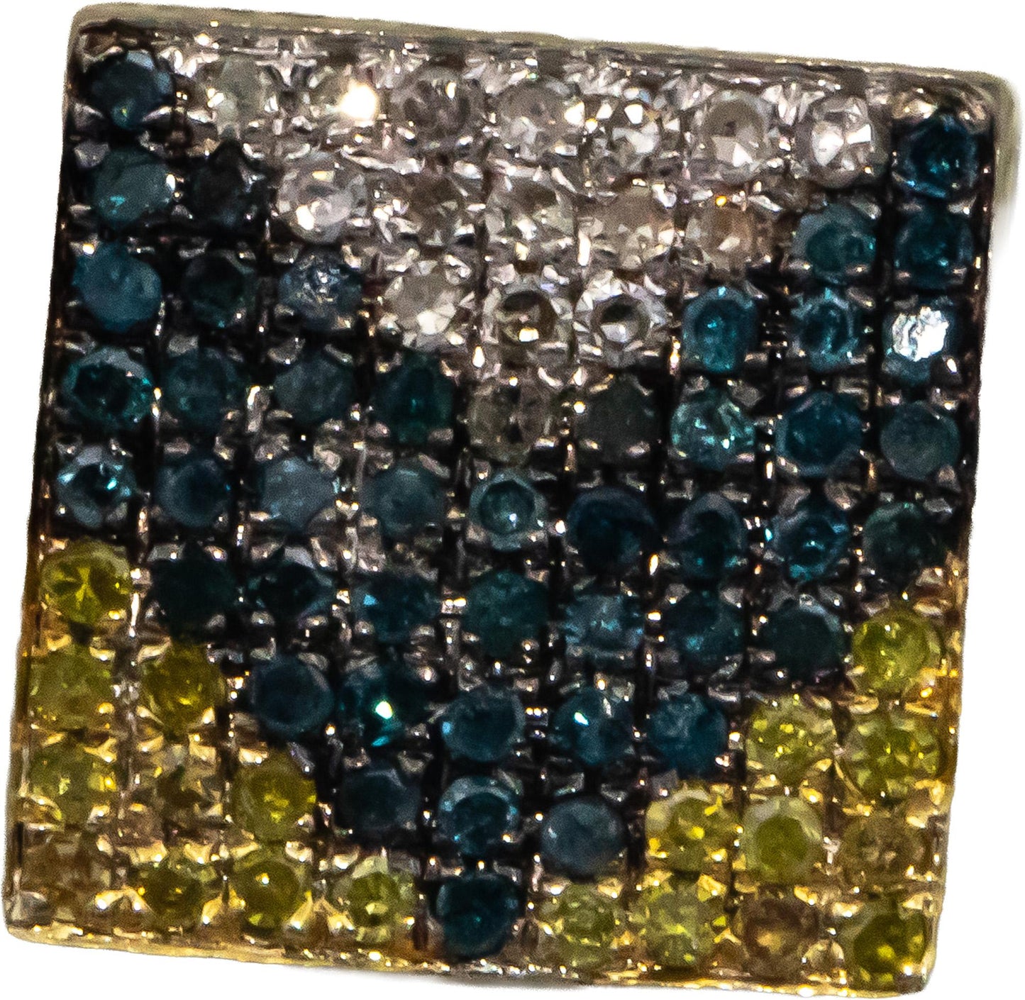 14k White Gold 0.75CT White Yellow Blue Diamond Pave Square Stud Earrings