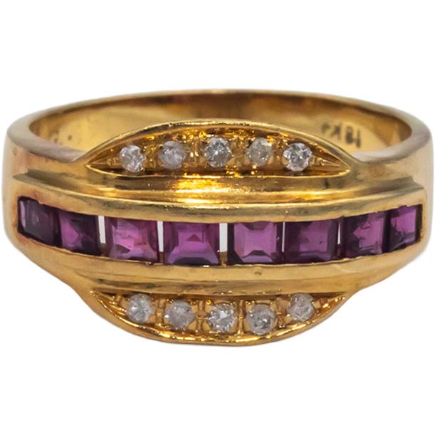 18k Yellow Gold Jewelry 0.55CT VS Diamond and Ruby Ring Size 7