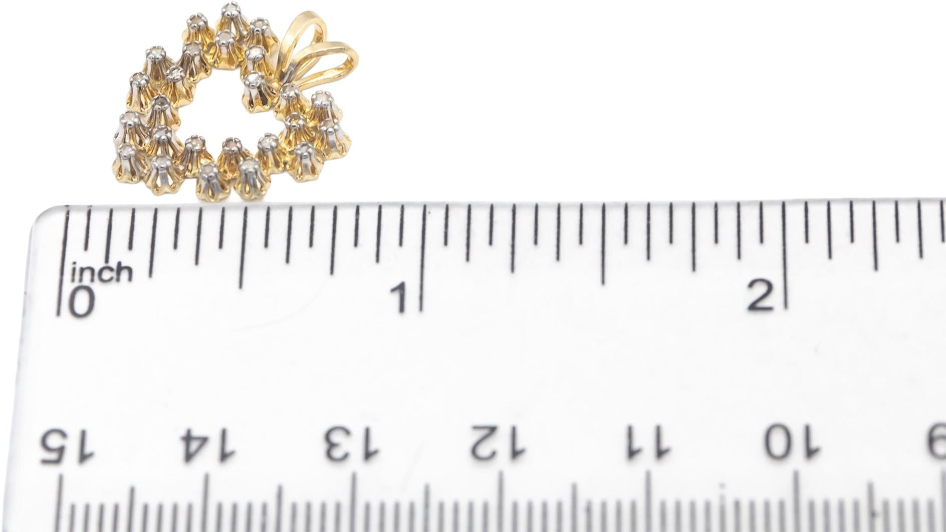 14k Yellow & White Gold Round Diamond Heart Pendant 0.07CT