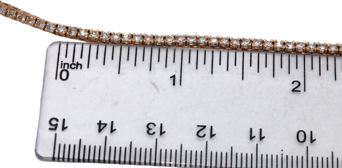 14k Rose Gold VS Round Cut Diamond Tennis Necklace 17.75" Long 6.39CT