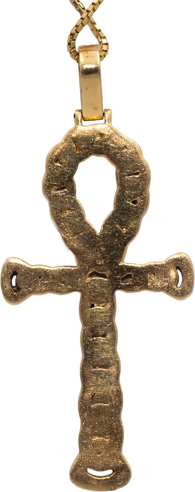 14k Yellow Gold Jewelry Round Diamond Ankh Cross Pendant Necklace 2.10CT