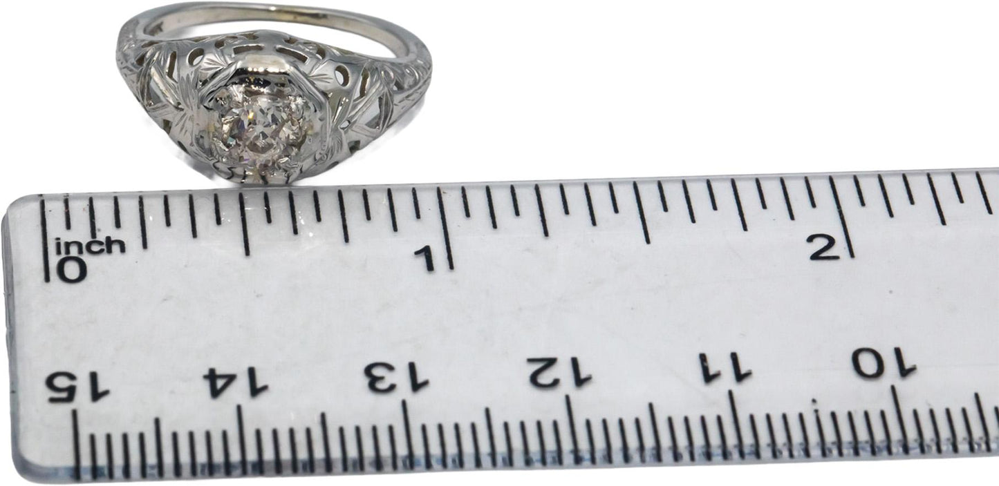 Vintage Antique 18k Gold 0.45CT Old Mine Cut Diamond Filigree Ring Size 6.75