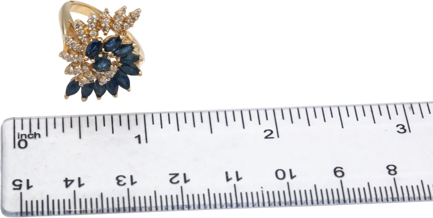 14k Yellow Gold Diamond and Sapphire Swirl Cocktail Ring 1.75CT Size 6