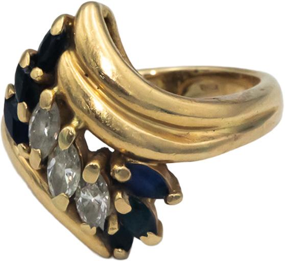 14k Yellow Gold 1.0CT Marquise Cut Diamond and Sapphire Ring Size 3.5