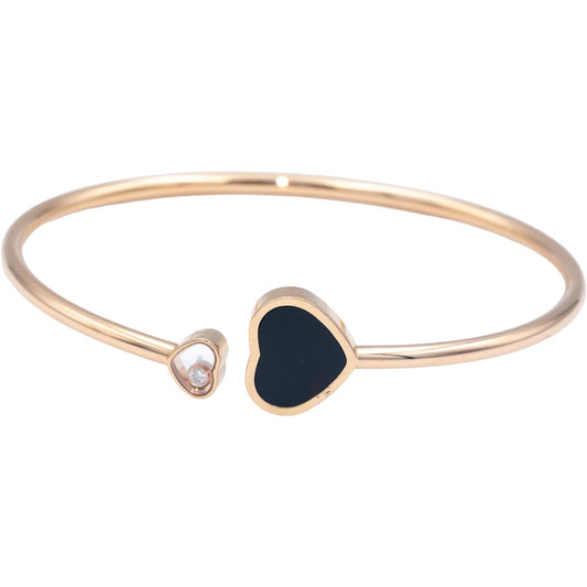 CHOPARD Happy Hearts 18k Rose Gold 0.05CT Diamond & Onyx Cuff Bracelet $3830