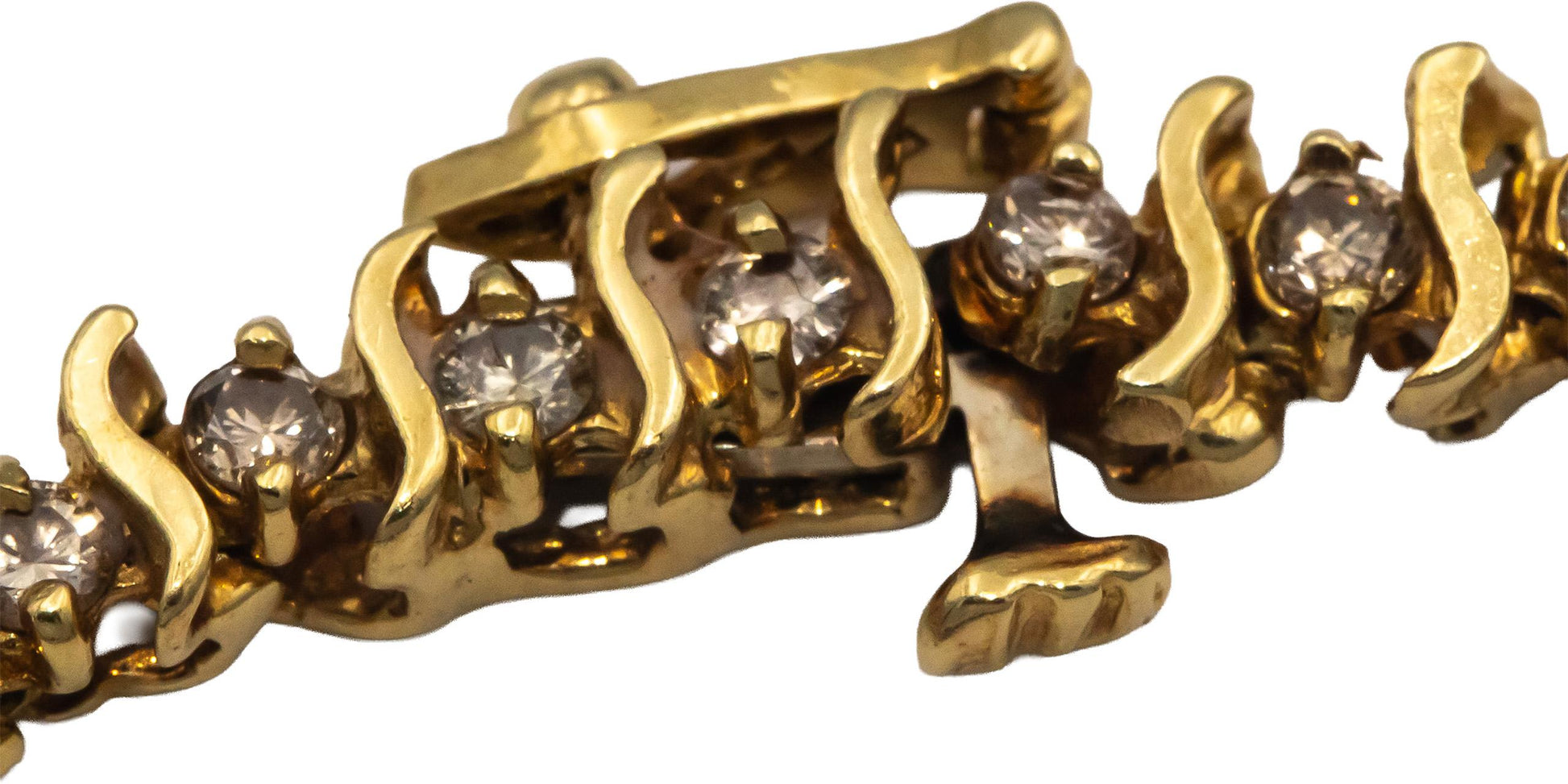 14k Yellow Gold Round Diamond "S" Link Tennis Bracelet 1.50CT