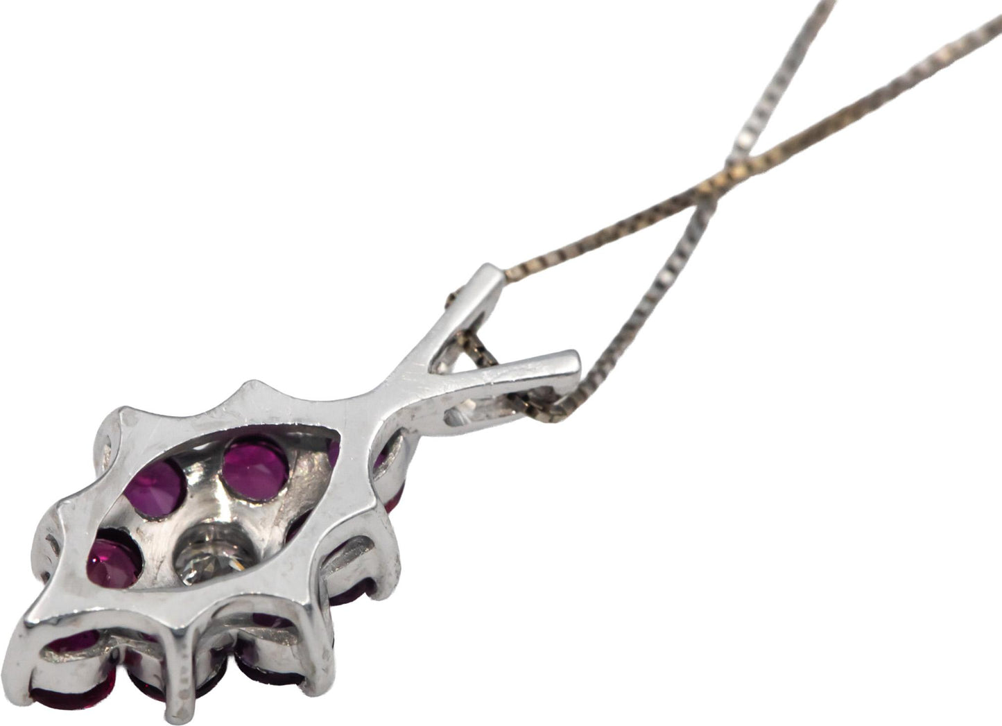 14k White Gold Jewelry 0.90CT Diamond and Ruby Pendant Necklace