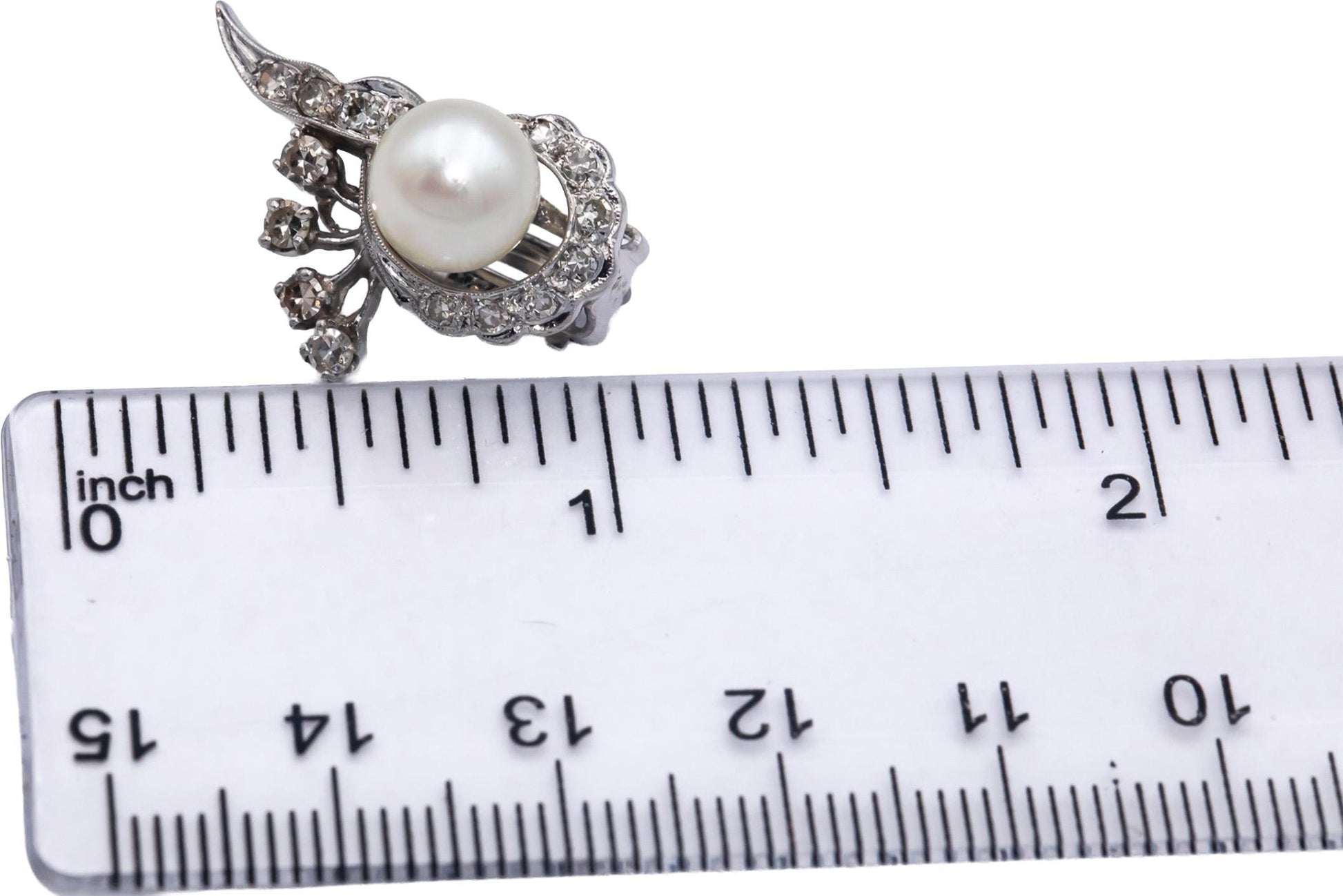 Antique Vintage 14k White Gold 0.75CT Diamond and 8.0mm Pearl Stud Earrings