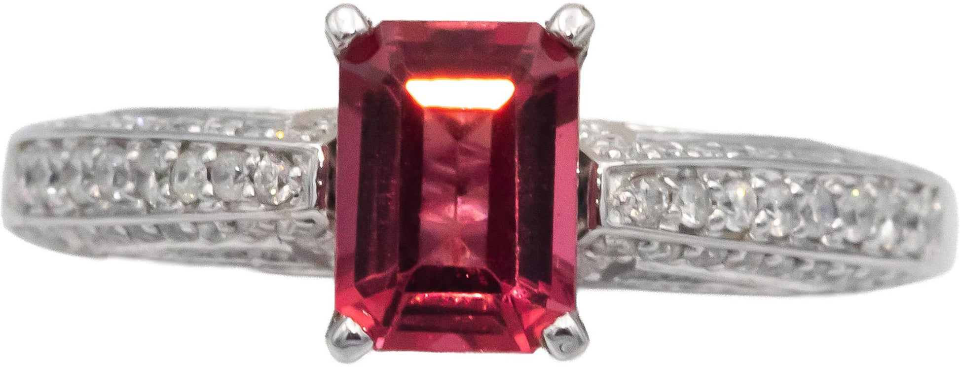 14k White Gold 1.51CT Diamond & Pink Tourmaline Ring Size 7