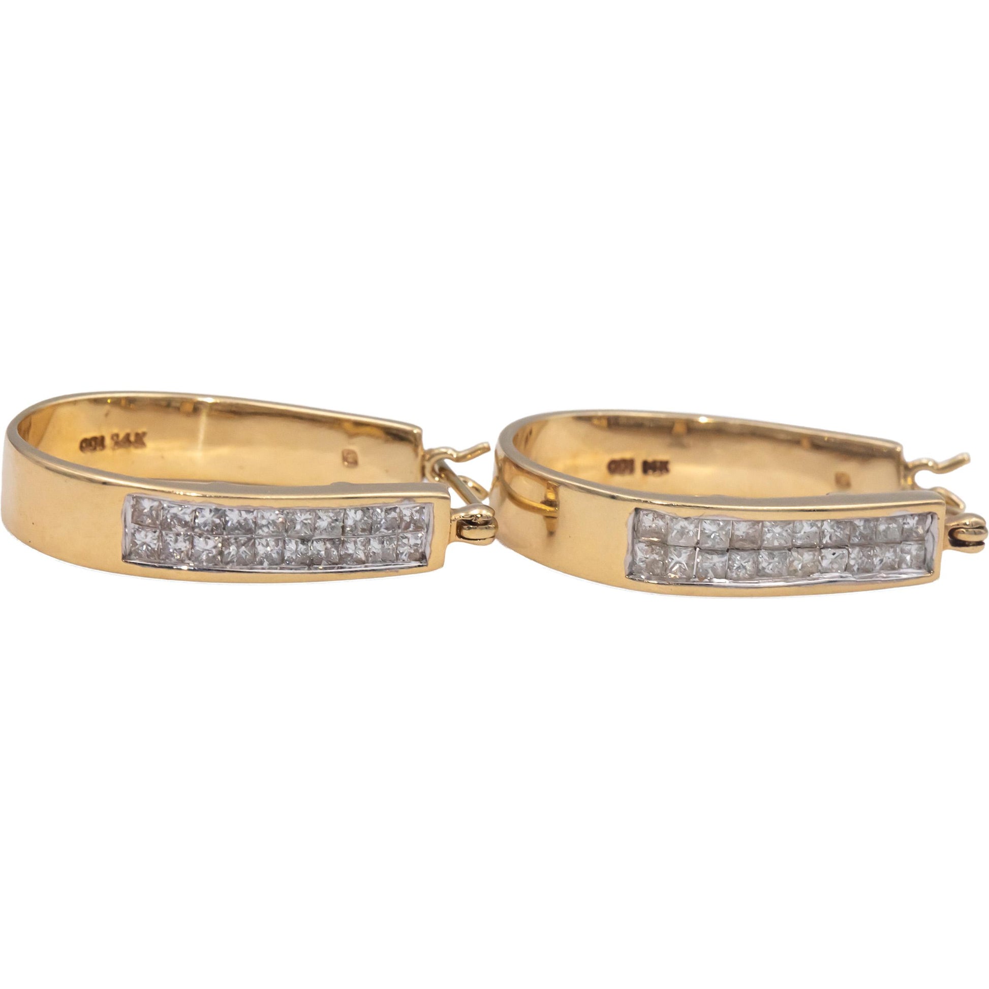 14k Yellow Gold Jewelry 1.0CT Princess Cut Diamond Hoop Earrings