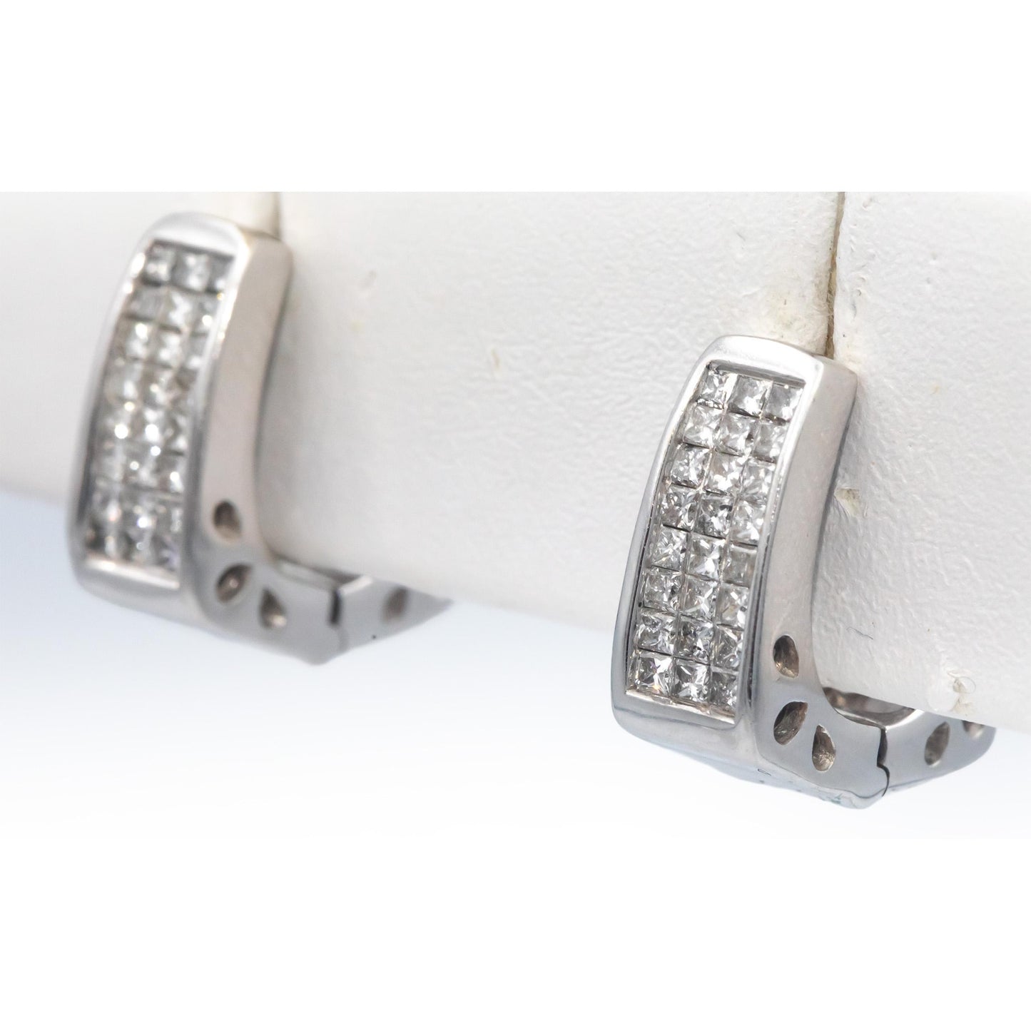 14k White Gold Jewelry 1.0CT Princess Cut Diamond Hoop Huggie Earrings