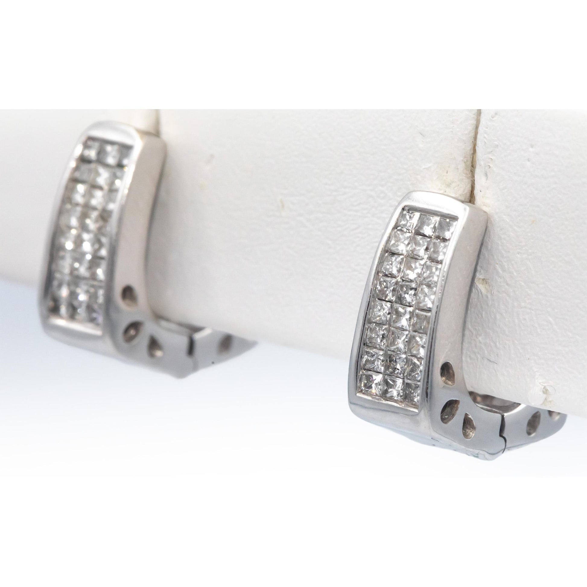 14k White Gold Jewelry 1.0CT Princess Cut Diamond Hoop Huggie Earrings