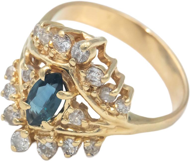 14k Yellow Gold Jewelry 1.0CT Diamond and Sapphire Cocktail Ring Size 8.25