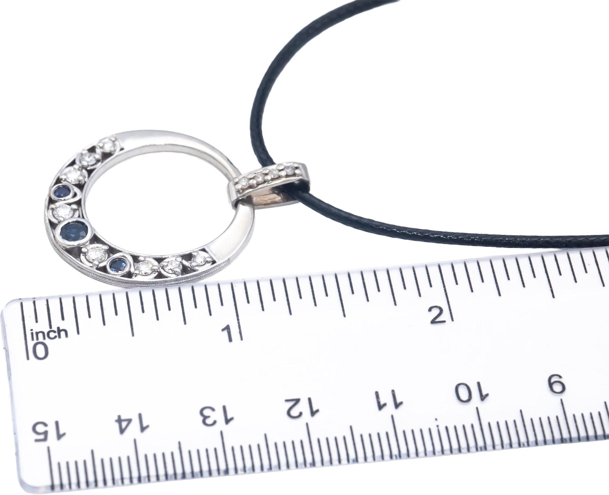 14k White Gold 0.53CT VS Round Cut Diamond and Sapphire Pendant Necklace