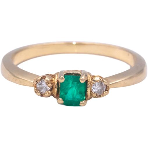 14k Yellow Gold 0.30CT Diamond and Emerald Ring Size 5.5