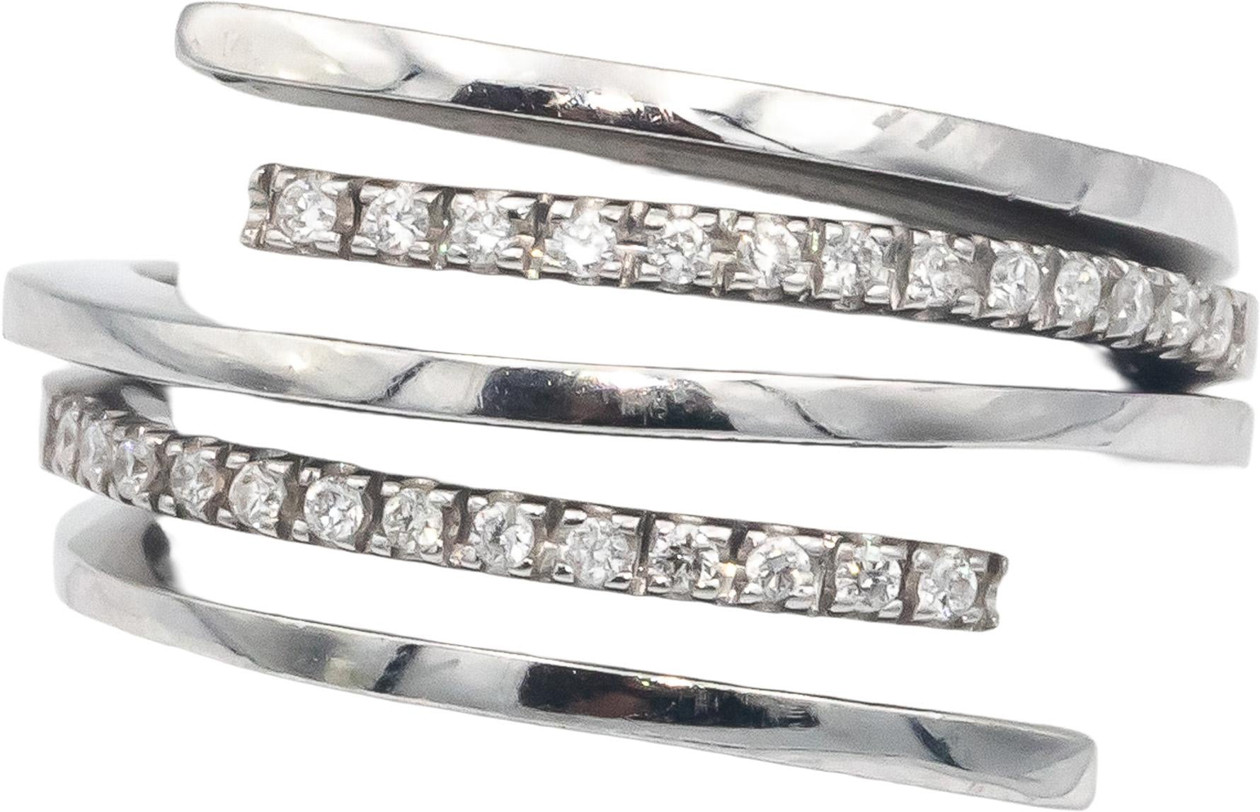18k White Gold Jewelry 0.13CT Round Cut Diamond Spiral Ring Size 7