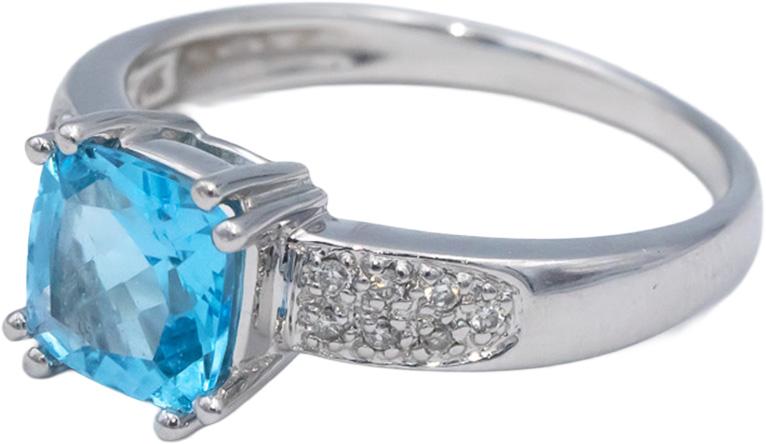 14k White Gold 1.57CT Diamond and Blue Topaz Ring Size 7.25