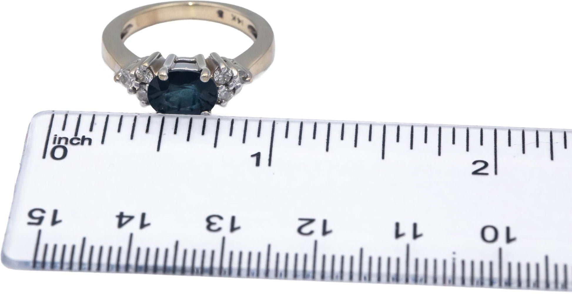 14k White Gold 1.75CT Round Cut Diamond and Oval Cut Sapphire Ring Size 5.25