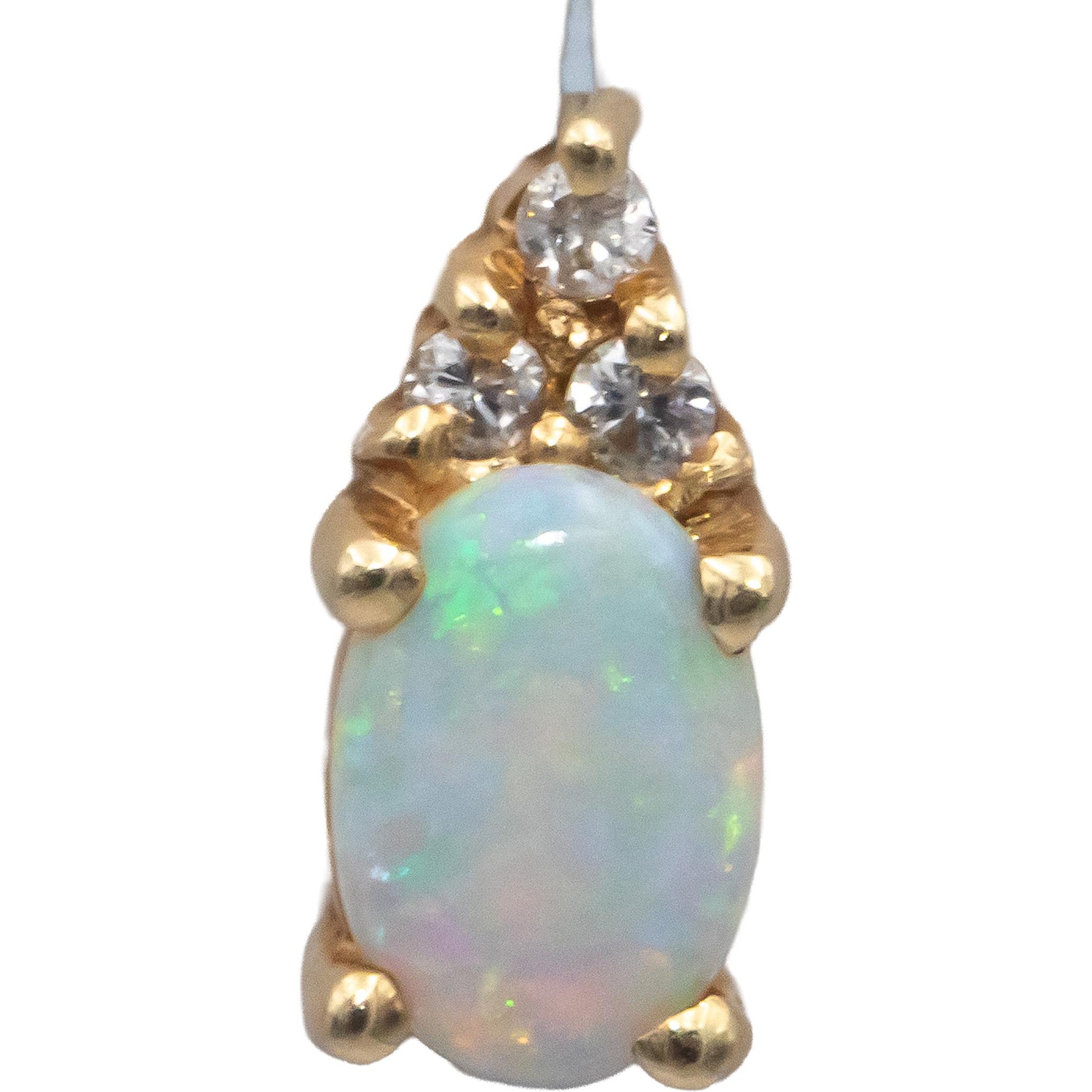 14k Yellow Gold 0.35CT Round Cut Diamond & Cabochon Opal Stud Earrings