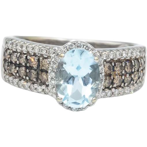 LE VIAN 14k White Gold Diamond and Aquamarine Ring 2.0CTW Size 6.25