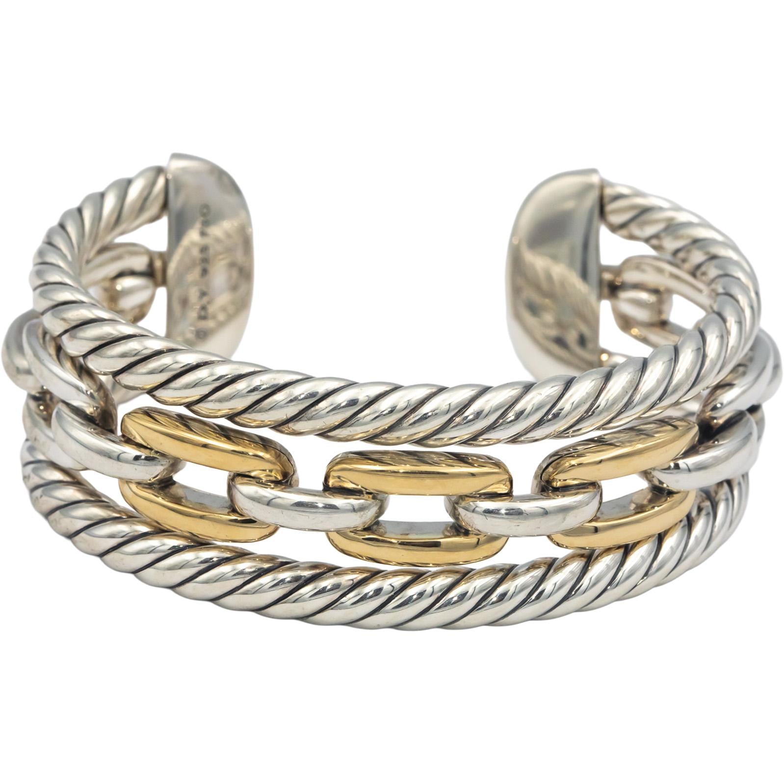 DAVID YURMAN 18k Gold & Sterling Silver 3-Row Wellesley Link Multistack Bracelet