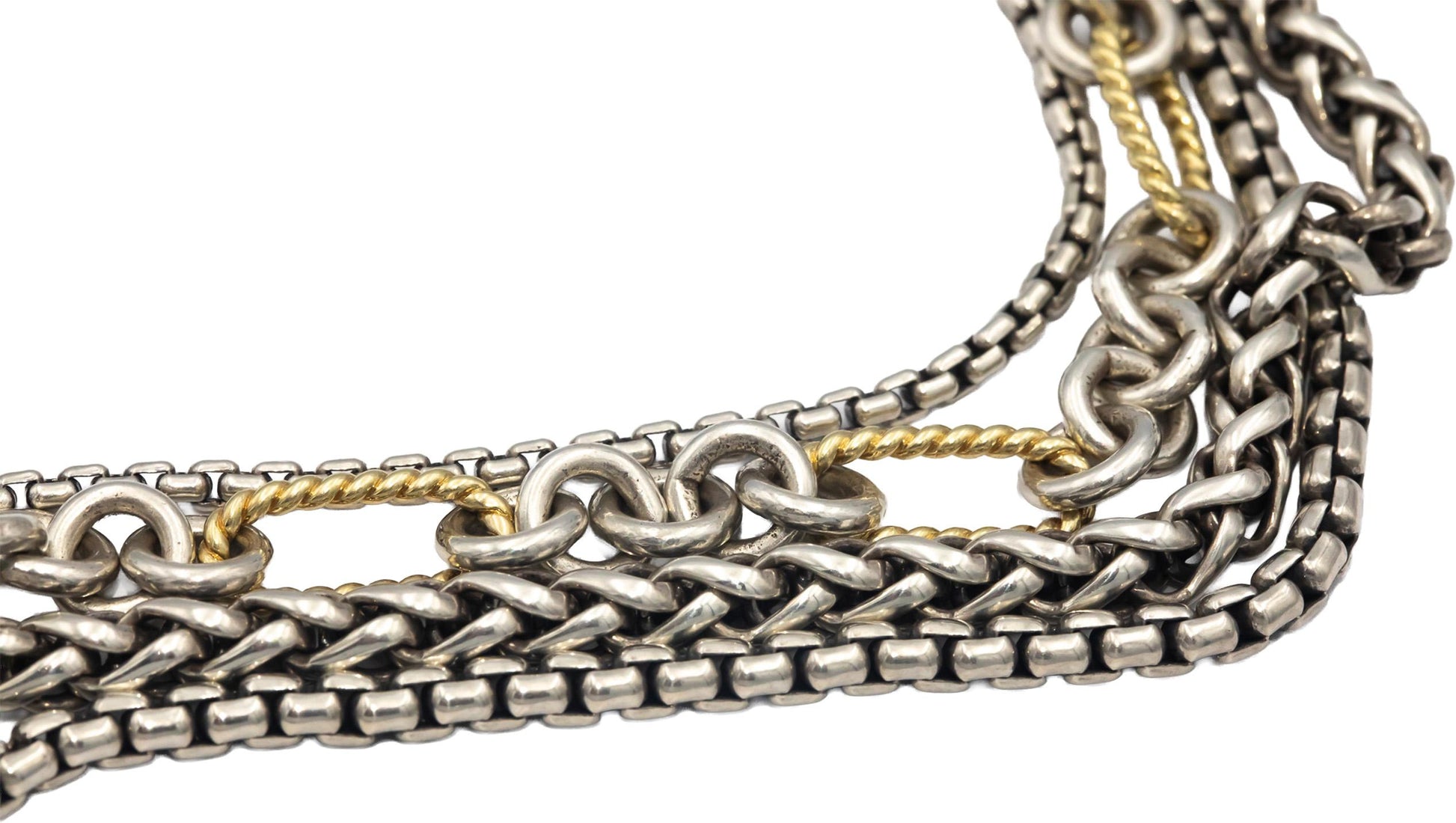 DAVID YURMAN Sterling Silver & 18k Gold 4-Row Mixed Chain Bib Necklace