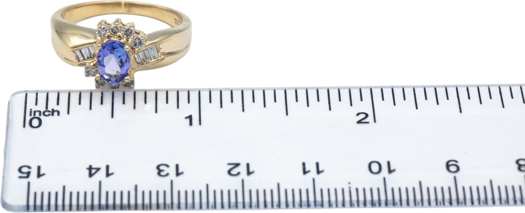 14k Yellow Gold 0.90CT Diamond and Tanzanite Halo Cocktail Ring Size 8