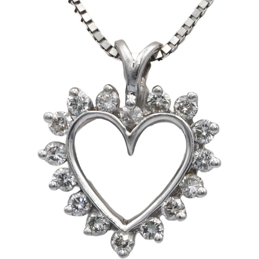 14k White Gold Jewelry VS Round Diamond Open Heart Pendant Necklace 0.33CT