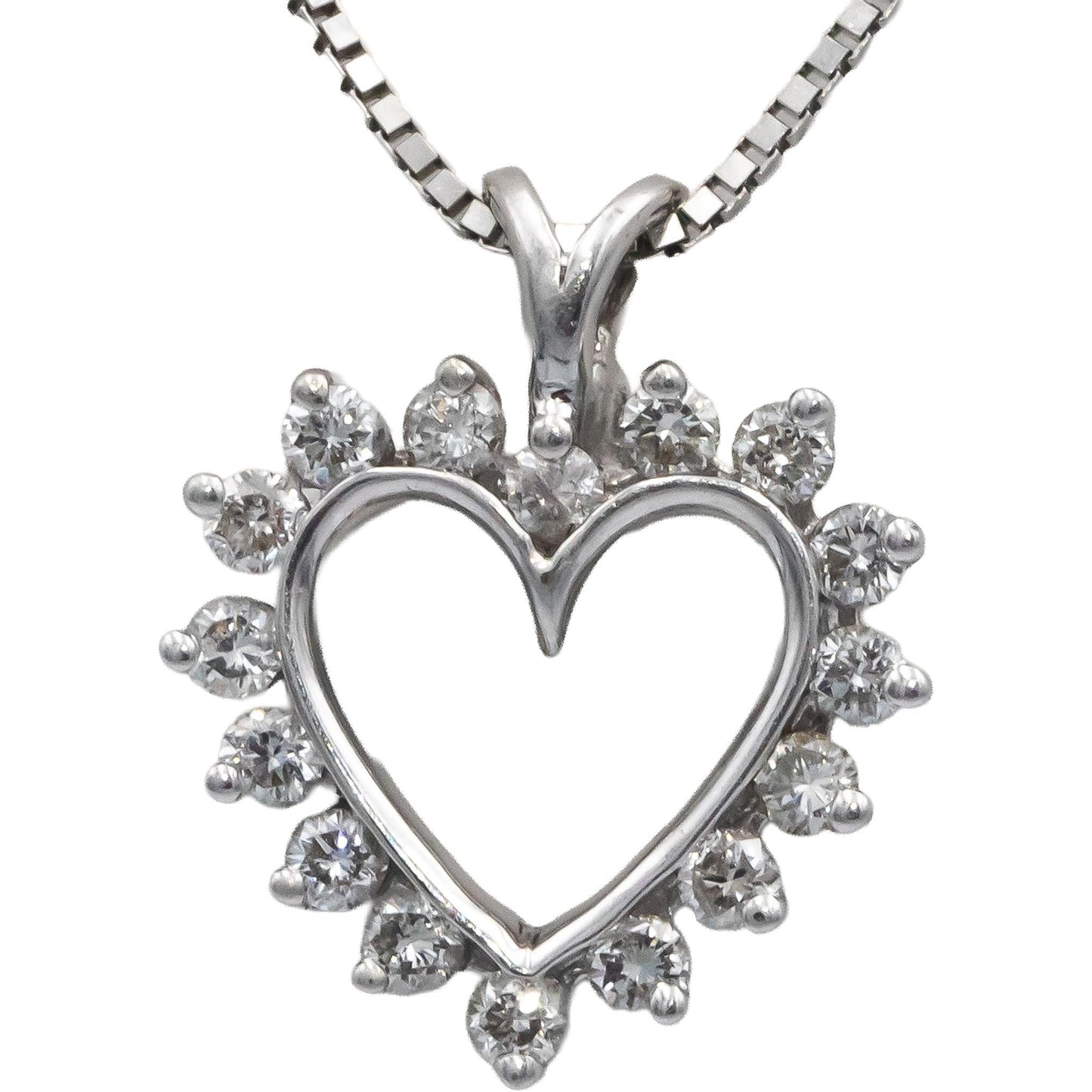 14k White Gold Jewelry 0.33CT VS Round Cut Diamond Open Heart Pendant Necklace