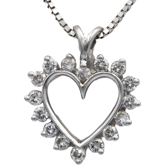 14k White Gold Jewelry 0.33CT VS Round Cut Diamond Open Heart Pendant Necklace