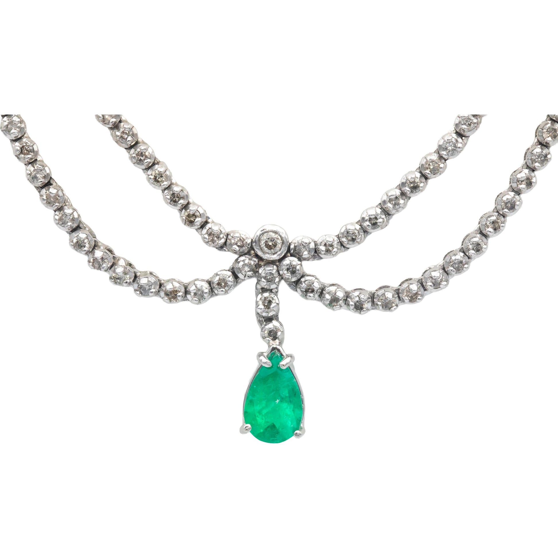 14k White Gold Jewelry Round Diamond Pear Emerald Collar Formal Necklace 5.0CT
