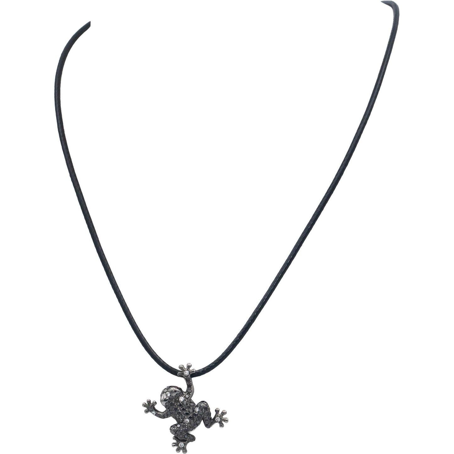 14k White Gold Rhodium 0.25CT White & Black Diamond Cluster Tree Frog Pendant