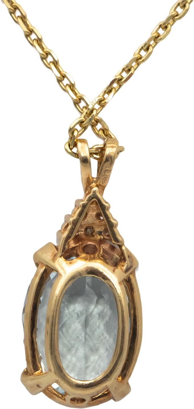 14k Yellow Gold 17.18CT Round Diamond and Oval Blue Topaz Pendant Necklace