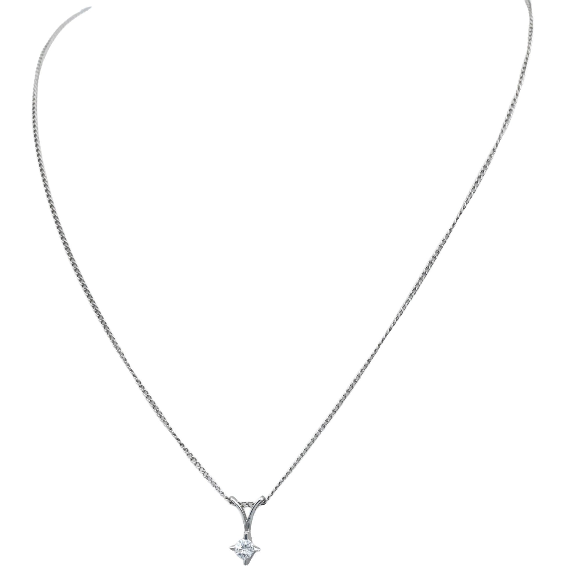 14k White Gold Jewelry 0.20CT Round Cut Diamond Solitaire Pendant Necklace Chain
