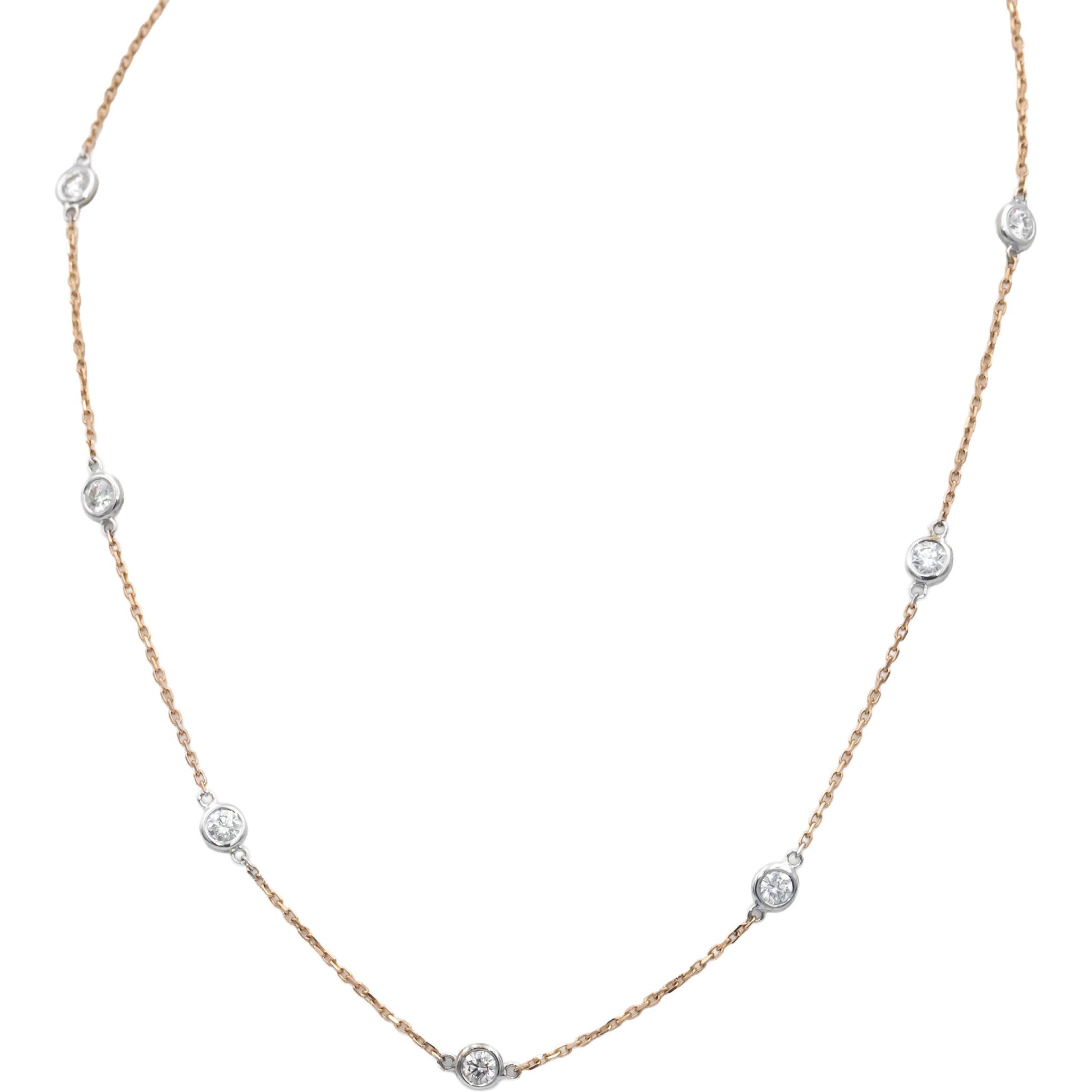 14k Rose & White Gold 1.50CT Round Cut Bezel Set Diamond By the Yard Necklace