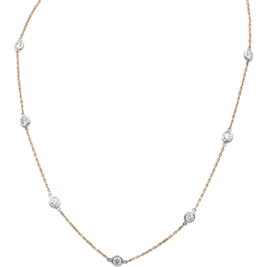 14k Rose & White Gold 1.50CT Round Cut Bezel Set Diamond By the Yard Necklace