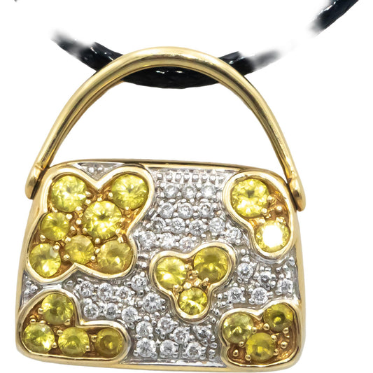 MOVADO 18k Yellow White Gold 0.72CT VS Diamond & Yellow Sapphire Purse Pendant