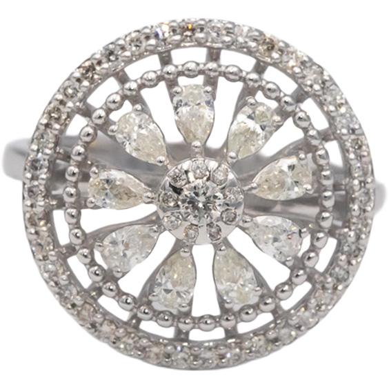 18k White Gold VS Pear & Round Diamond Floral Cocktail Ring 0.81CT Size 6.75