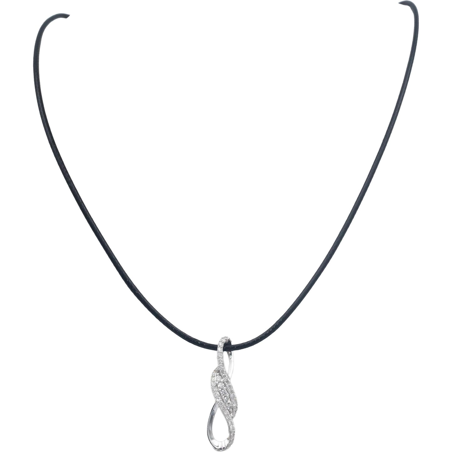 14k White Gold 0.50CT Round Cut Diamond Cluster Ribbon Pendant Necklace