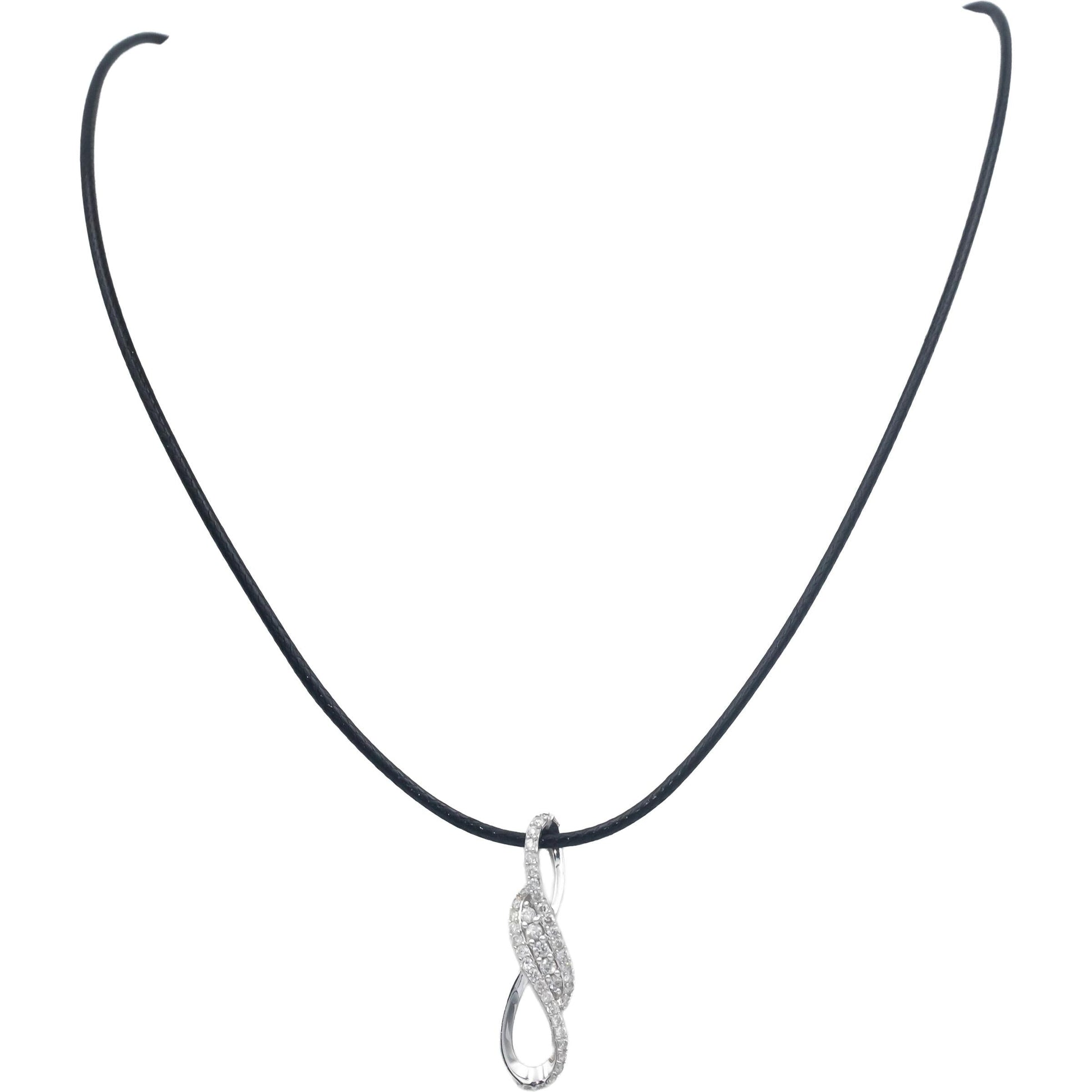 14k White Gold 0.50CT Round Cut Diamond Cluster Ribbon Pendant Necklace