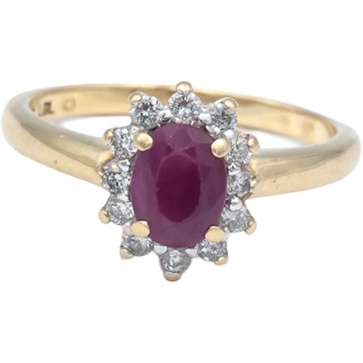Oval Ruby and Round Diamond 14k Yellow Gold Halo Ring 1.0CT Size 6.75