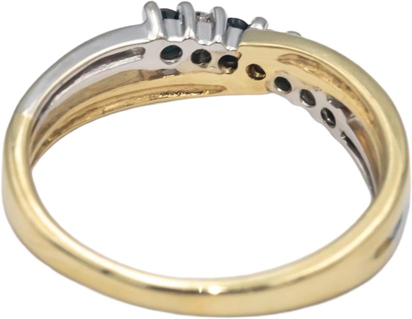 Diamond and Sapphire 10k Yellow & White Gold Crossover Band Ring 0.20CT Size 7