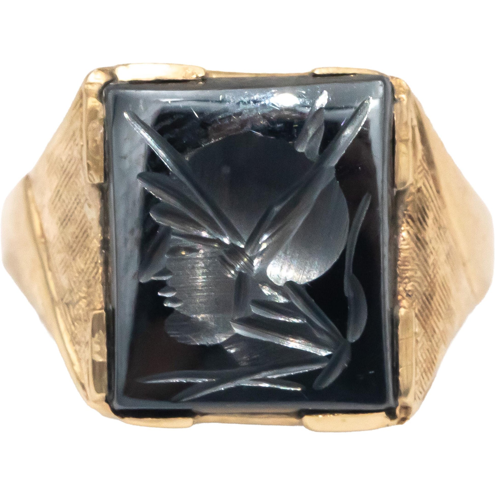 Vintage 10k Yellow Gold Jewelry Carved Hematite Cameo Ring Size 9