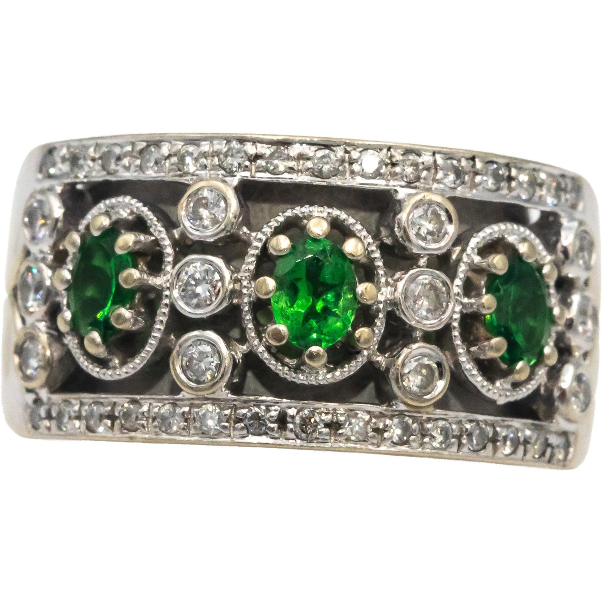 Diamond & Tsavorite 18k White Gold Cocktail Band Ring 0.87CT Size 7.5