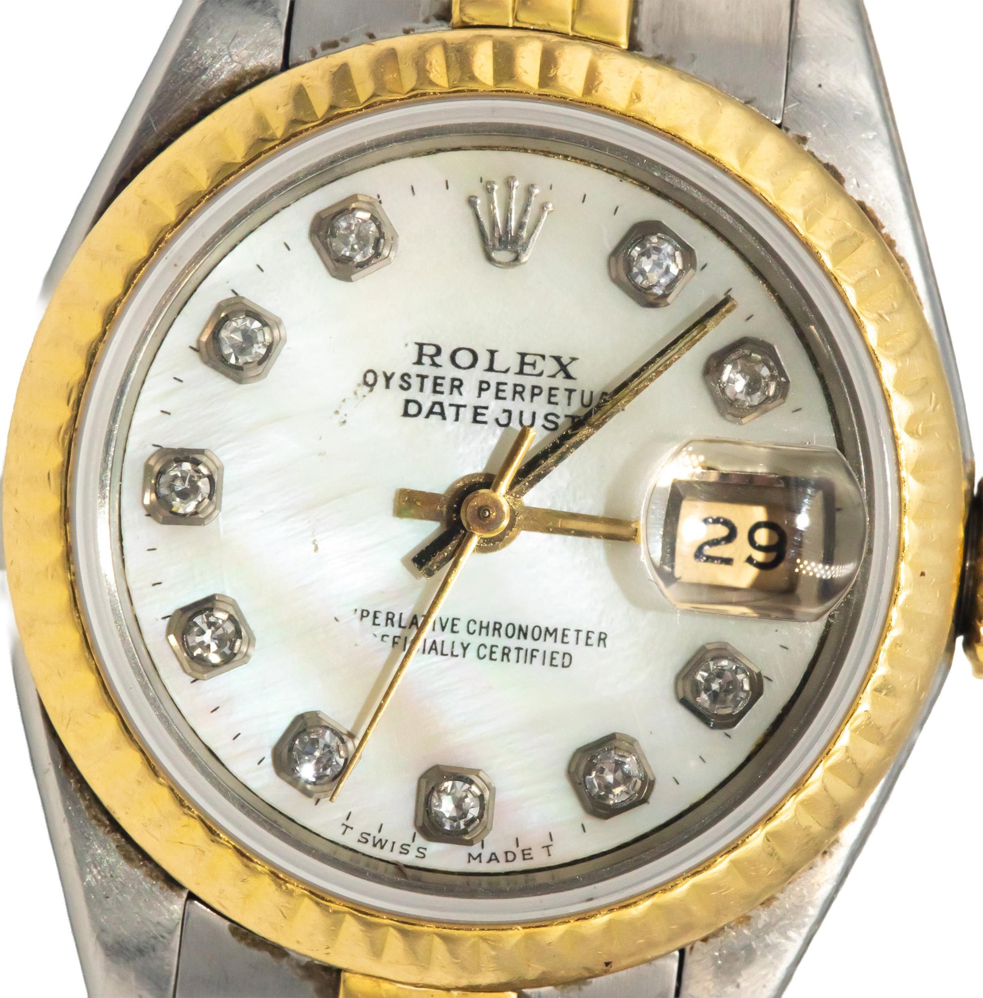 ROLEX Stainless Steel 18k Gold 69173 Lady-Datejust Mother of Pearl Diamond Watch