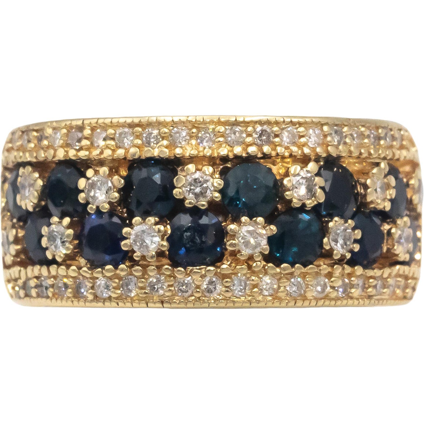 EFFY Diamond and Sapphire 14k Yellow Gold Wide Band Ring 1.05CT Size 5.5