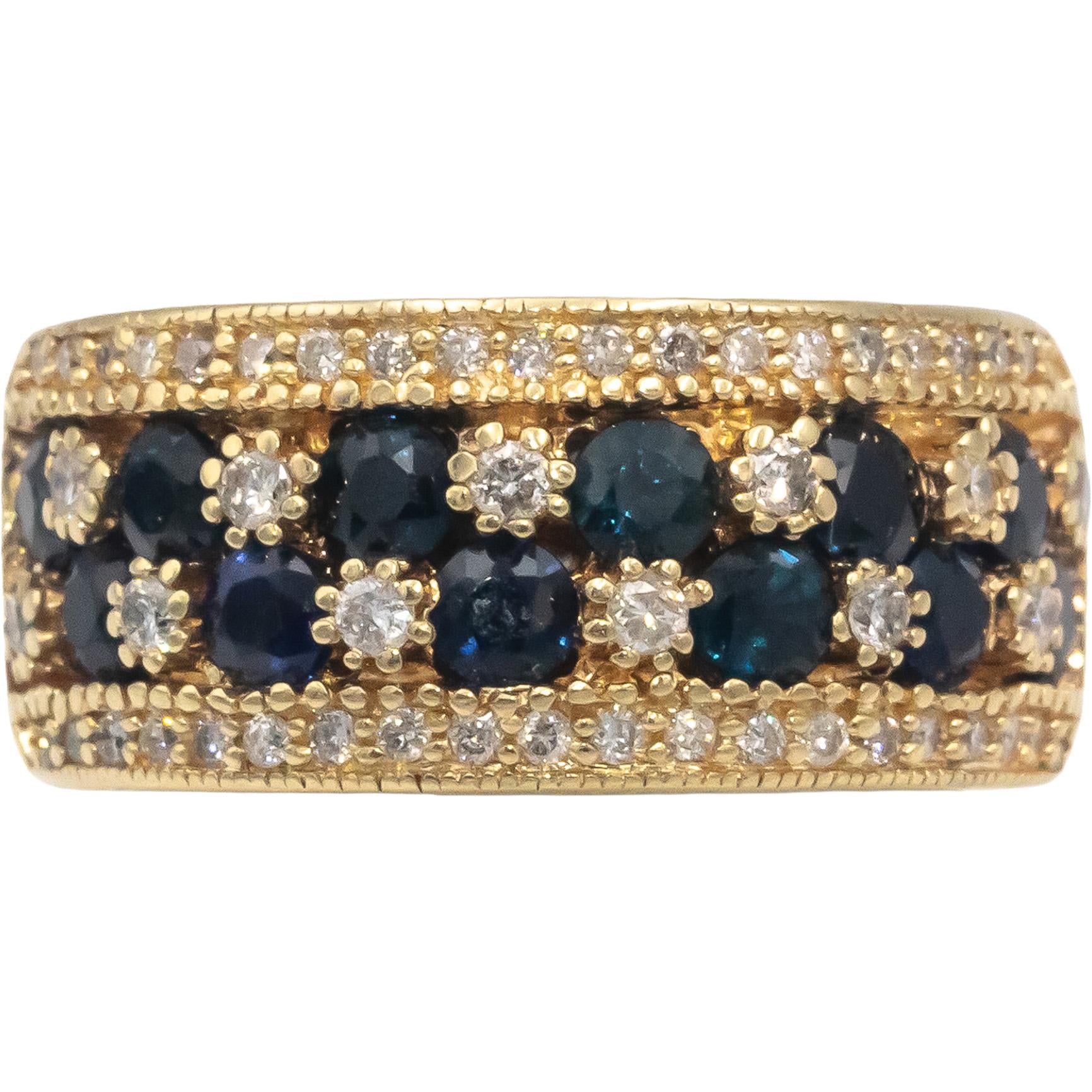EFFY Diamond and Sapphire 14k Yellow Gold Wide Band Ring 1.05CT Size 5.5