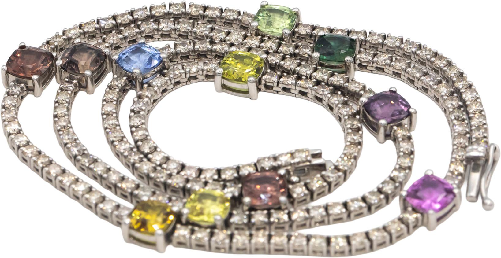 LE VIAN 14k White Gold Diamond & Rainbow Sapphire Fancy Necklace Chain 14.70CT