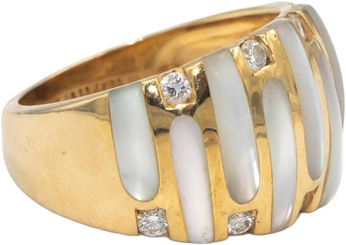 KABANA 14k Yellow Gold Diamond & Mother of Pearl Wide Band Ring 0.30CT Size 8