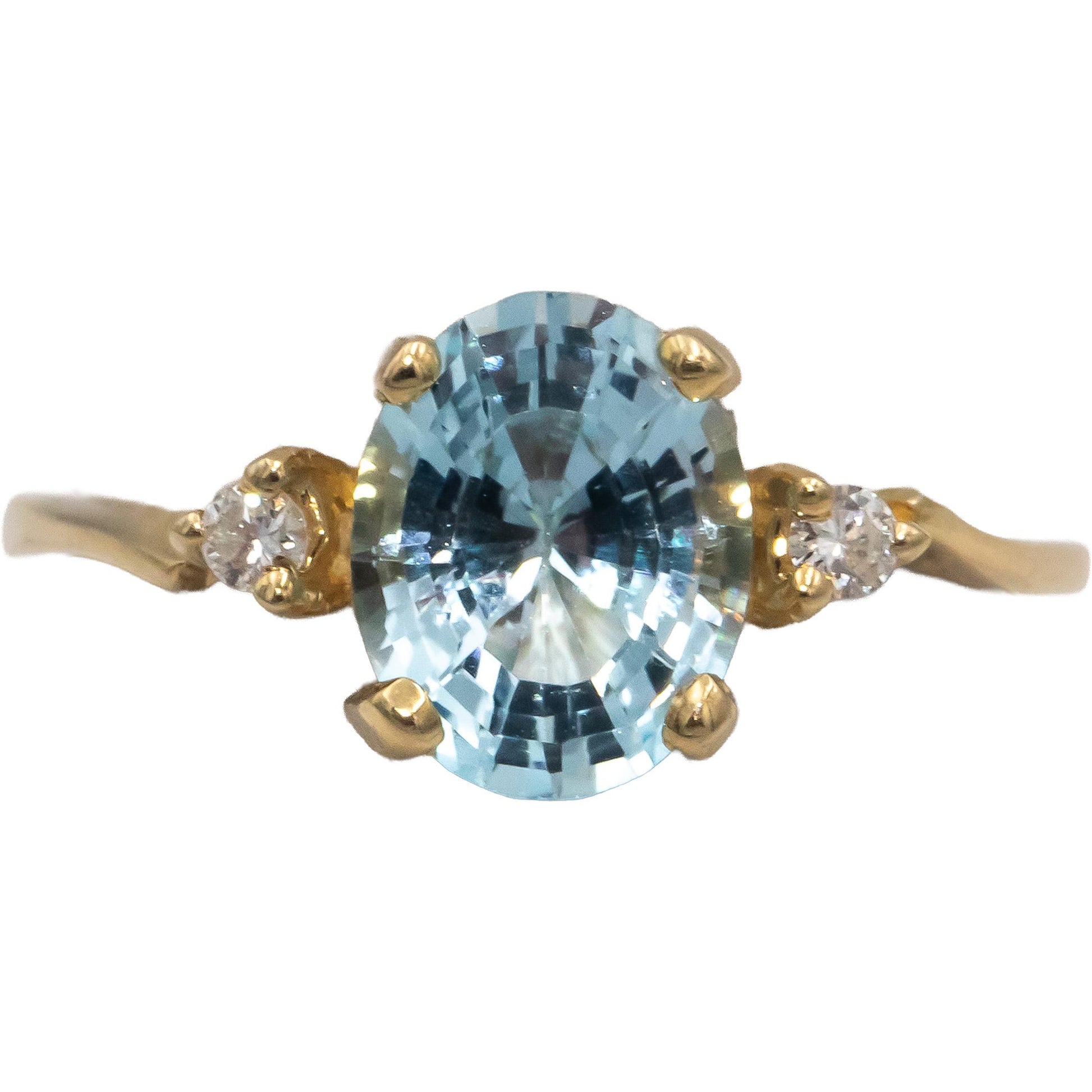 Blue Topaz & Diamond 14k Yellow Gold Cocktail Ring 1.54CT Size 6